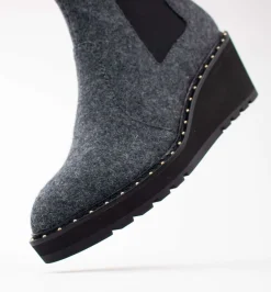 Cecelia New York-Gemma Slip On Low Wedge Boot Gray Knit