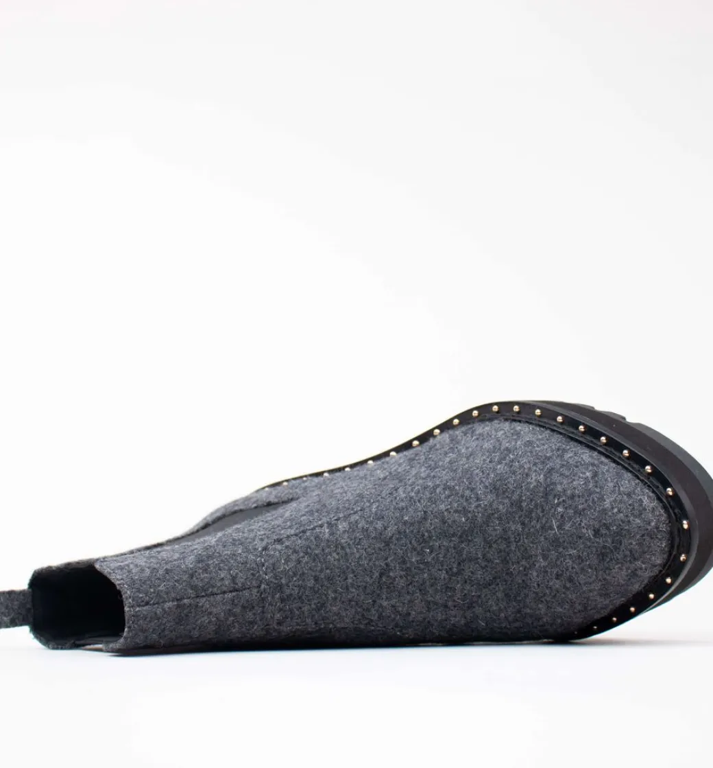 Cecelia New York-Gemma Slip On Low Wedge Boot Gray Knit