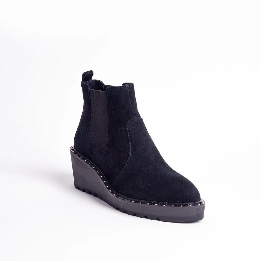 Cecelia New York-Gemma Slip On Low Wedge Boot All Black