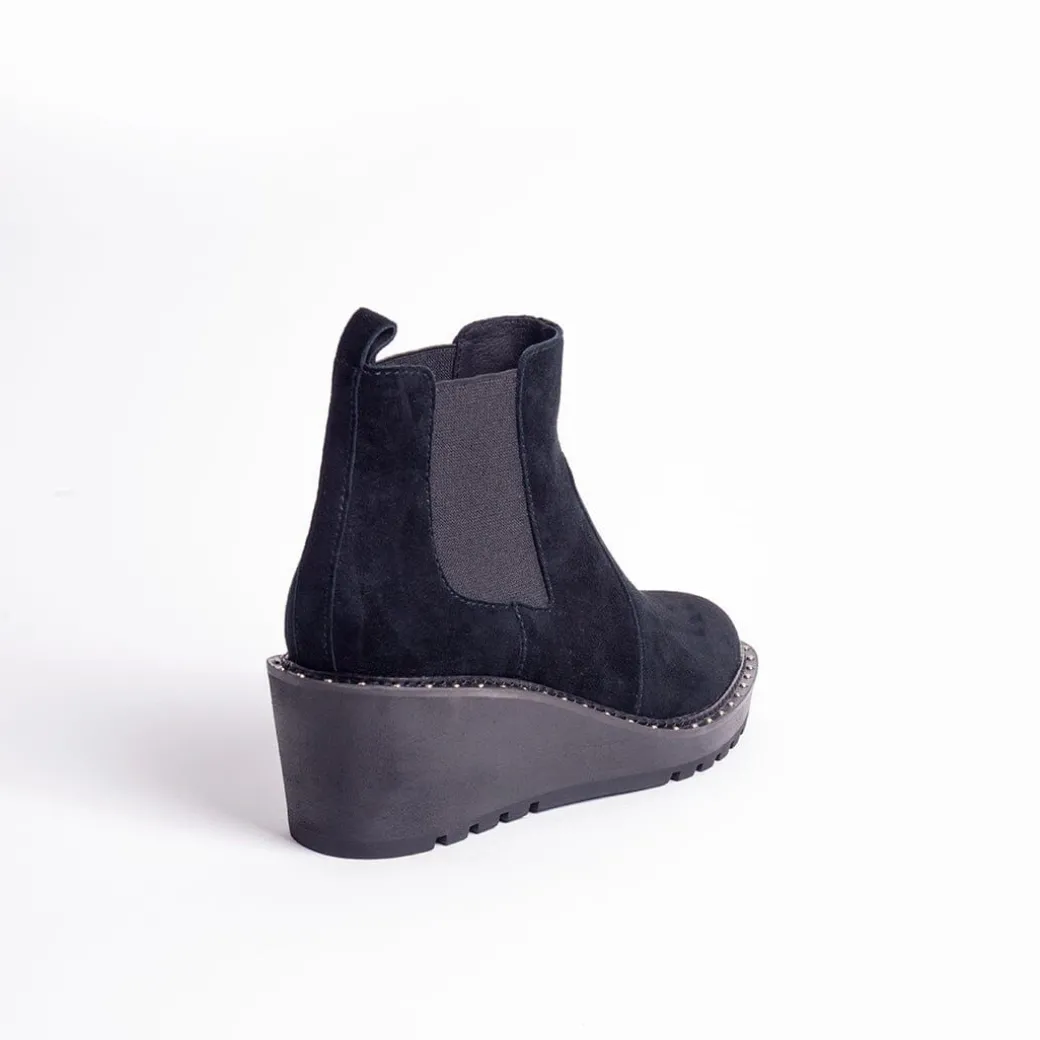 Cecelia New York-Gemma Slip On Low Wedge Boot All Black