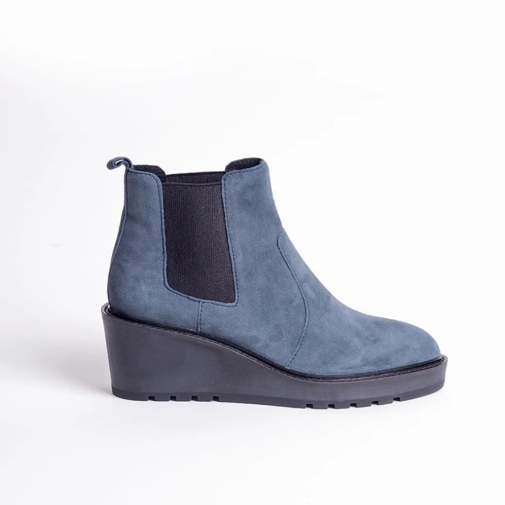 Cecelia New York-Gemma Slip On Low Wedge Boot Navy