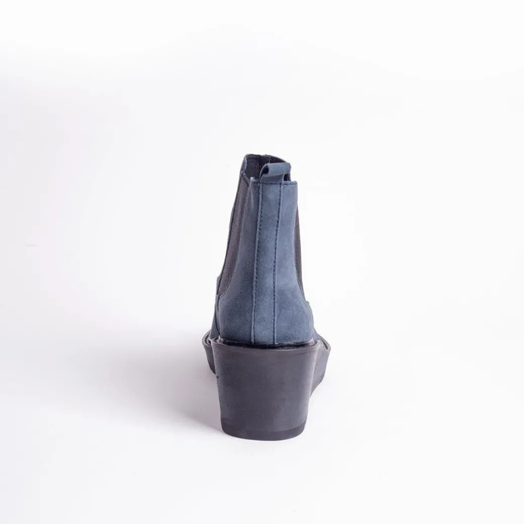 Cecelia New York-Gemma Slip On Low Wedge Boot Navy