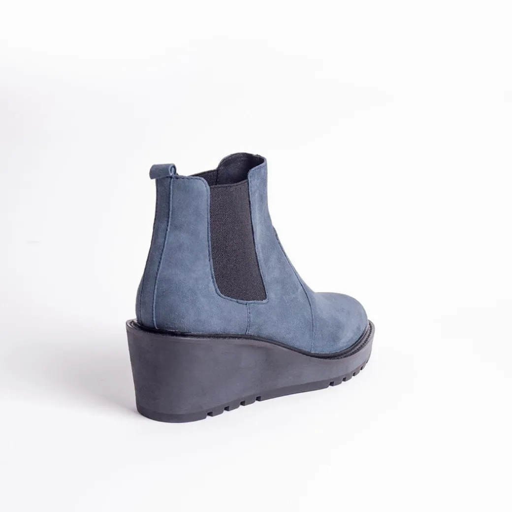 Cecelia New York-Gemma Slip On Low Wedge Boot Navy