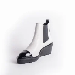 Cecelia New York-Gemmain Captoe Slip On Low Wedge Boot White