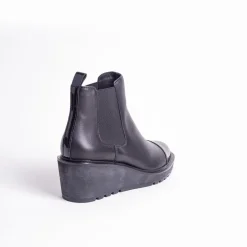 Cecelia New York-Gemmain Captoe Slip On Low Wedge Boot Black Leather