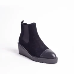 Cecelia New York-Gemmain Captoe Slip On Low Wedge Boot Black Suede