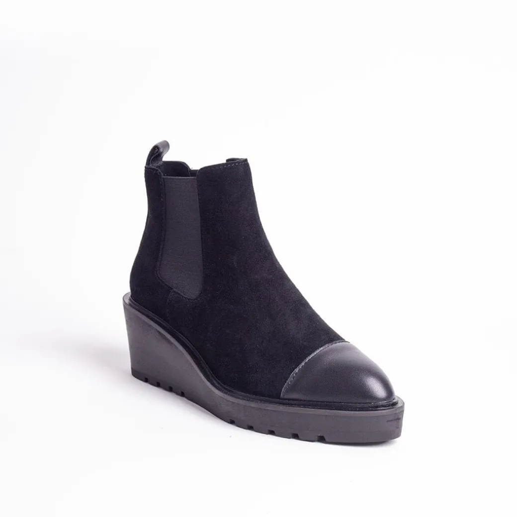Cecelia New York-Gemmain Captoe Slip On Low Wedge Boot Black Suede