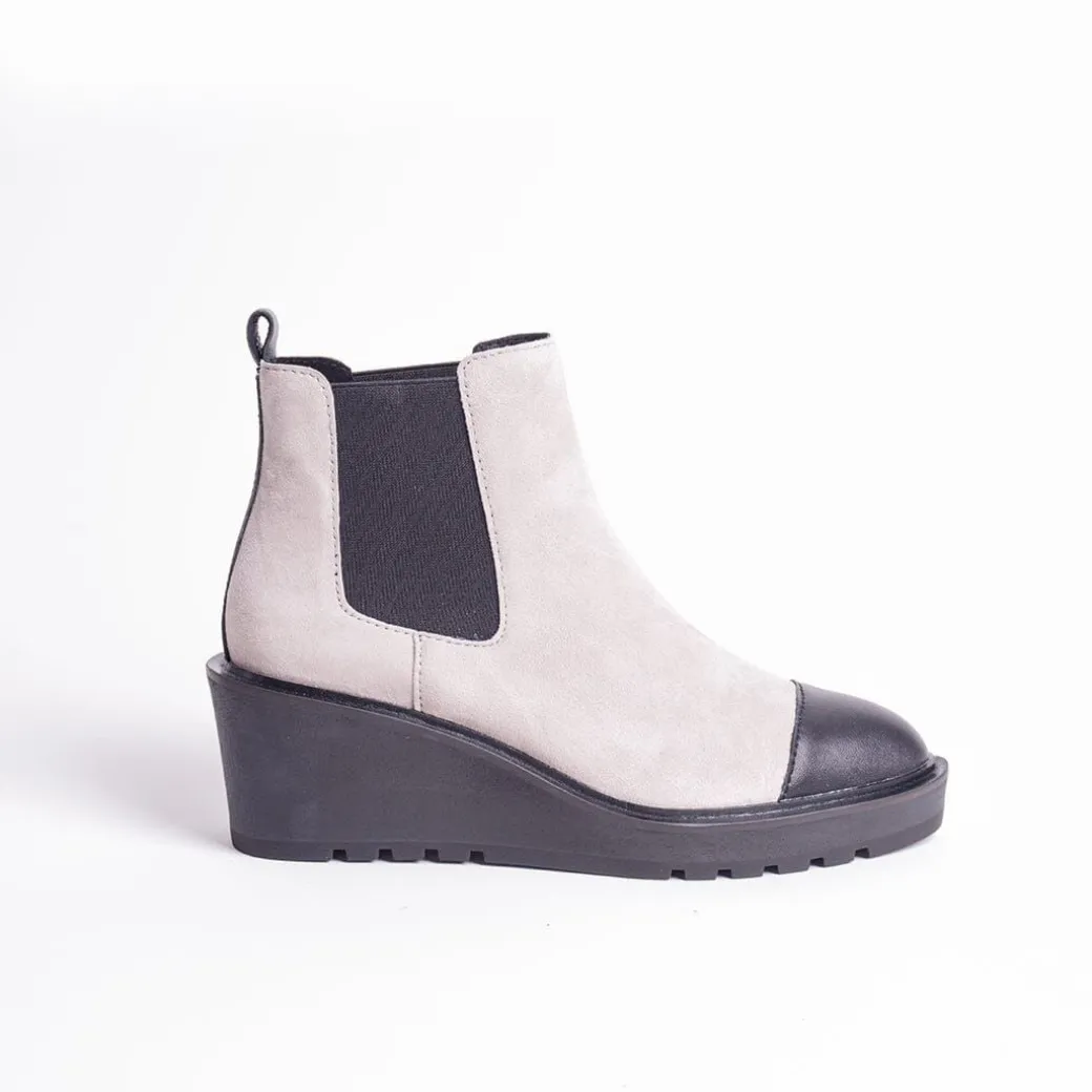 Cecelia New York-Gemmain Captoe Slip On Low Wedge Boot Taupe Suede