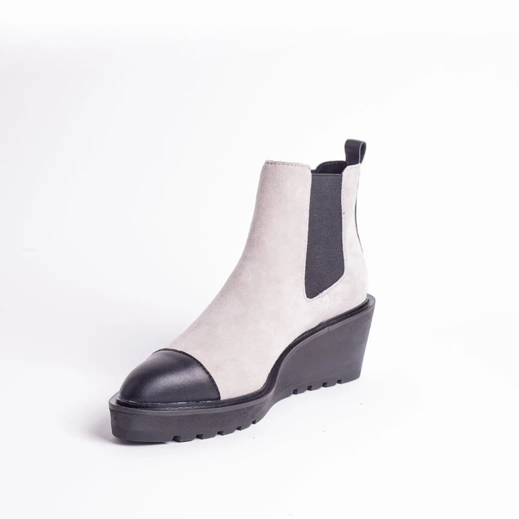 Cecelia New York-Gemmain Captoe Slip On Low Wedge Boot Taupe Suede